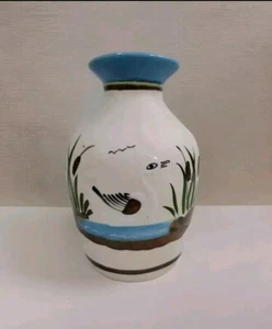Vaso Tonala ceramica Messico uccellino bianco in acqua canna erba blu top 8 pollici - Foto 1 di 12