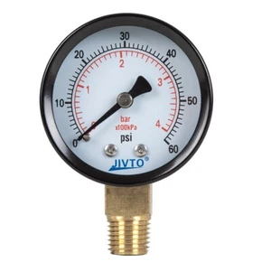 JIVTO dry Pressure Gauge, 2" Dia, 0-60 PSI, 1/4 NPT Lower Mount ( pack of 1) - Picture 1 of 3