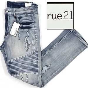 32x32 NWT RUE21 Mens SupremeFlex Skinny Distressed Embellished Denim Jeans Pants - Picture 1 of 5