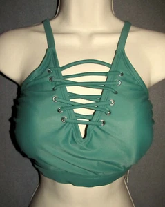 Xhilaration Woman's Plus Size 16W Lace up High Neck Bikini Top Olive - Picture 1 of 5