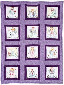Jack Dempsey Themed Stamped White Quilt Blocks 9"X9" 12/Pkg Precious Angel - Picture 1 of 2