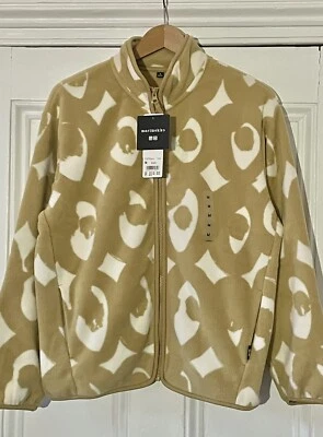 Marimekko Uniqlo Women’s Beige Ivory Geometric Print Fleece Jacket M UK 12 EU 40 - Image 1 of 4