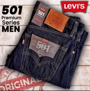 Levis 501 Mens Original Style Navy Jeans Straight Leg Regular Denim 005010101 - Picture 1 of 12