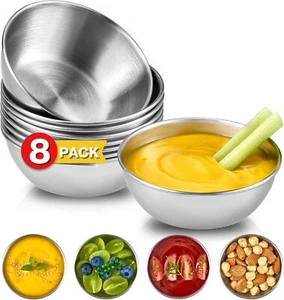8 Pack Stainless Steel Soy Sauce Dishes, 4 oz Dipping Bowls, Mini Prep Bowls Pin - Picture 1 of 3