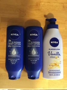 Nivea In Shower Almond Body Lotion 2 Pack And Vanilla Almond Oil Lotion Lot Of 3 - Picture 1 of 1