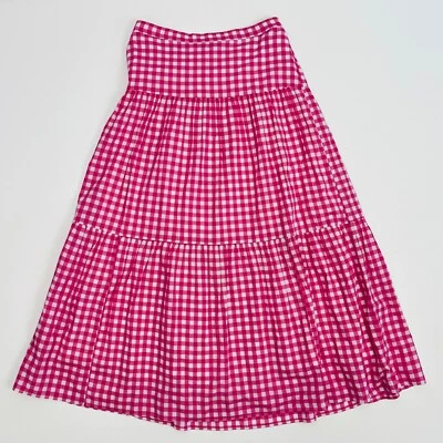 J.Crew Size Small Fuschia Pink White Gingham Triple Tier Maxi Skirt - Image 1 of 4