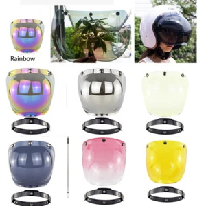 3-Snap Open Face 3/4 Motorcycle Helmet Flip Up goggles PC Lens Shield Bubble - Picture 1 of 23