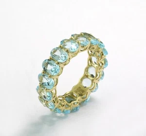 Eternity-Ring Edelstein-Ring Blautopase 6,40 carat, 750- Gelbgold Memoryring neu - Picture 1 of 4