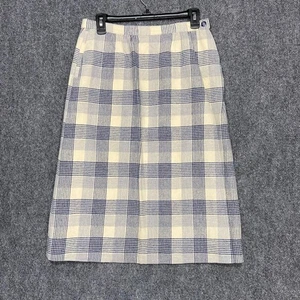 VTG Pendleton Pure Virgin Wool Plaid Skirt Knee Length Pencil Beige Blue *READ - Picture 1 of 11