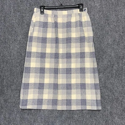 VTG Pendleton Pure Virgin Wool Plaid Skirt Knee Length Pencil Beige Blue *READ - Image 1 of 4