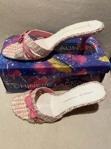 Chinese Laundry Kamila Pink Tweed Slides Low Heel Women Sandal Size 8.5M W Box - Picture 1 of 7