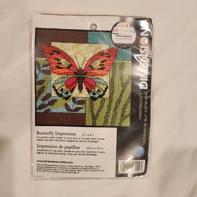 Dimensions Red Butterfly Needlepoint Craft Kit  #7222. 5" x 5" NEW SEALED - Image 1 of 4