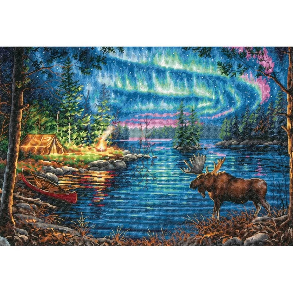 Dimensions Gold Collection Counted Cross Stitch Kit "Northern Night" Moose - NEW - Image 1 of 1