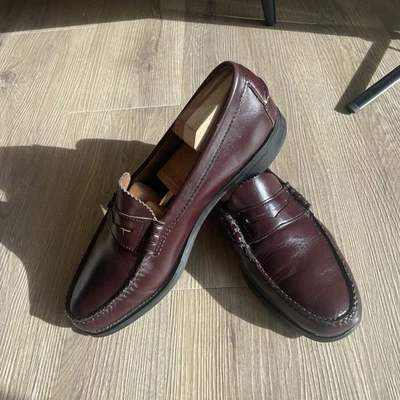 Mocasines de cuero genuino borgoña cosido a mano. Excelente estado. Talla 10 M Foto 1 de 4