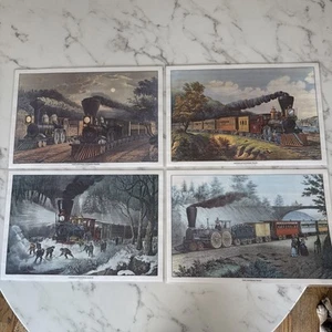 Tovagliette ferroviarie vintage di Currier & Ives treno espresso stampe artistiche, set di 4 - Foto 1 di 6