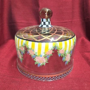 Mackenzie Childs Glass Courtly Check Circus Cake Dome Excellent - Picture 1 of 3