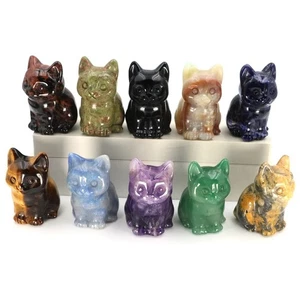 Amethyst Healing Crystal Cat Figurine Carved Gemstone Lucky Cute - Picture 1 of 17