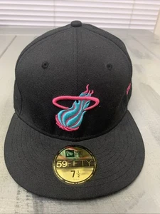 Miami Heat Hat Black Fitted Cap New Era Neon Vice City 7.5 HWC NBA Pink Teal - Picture 1 of 7