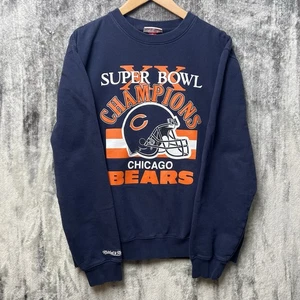 Chicago Bears Sweatshirt Mens L Blue Mitchell Ness Retro Crewneck Logo NFL - Picture 1 of 6