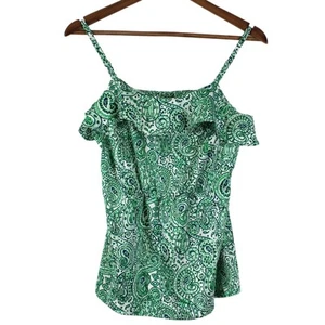Tommy Hilfiger Womens S Paisley Ruffled Tank Top Green Blue Preppy Boho Feminine - Picture 1 of 7