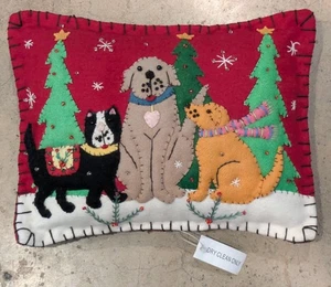 Stitch by Stitch Hunde & Katze Handarbeit Applikation Fair Trade Weihnachten Kissen 10 Zoll - Bild 1 von 5