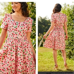 Modcloth What's the Scoop? A-Line Dress Strawberries Spring Size Medium NEW - Picture 1 of 12