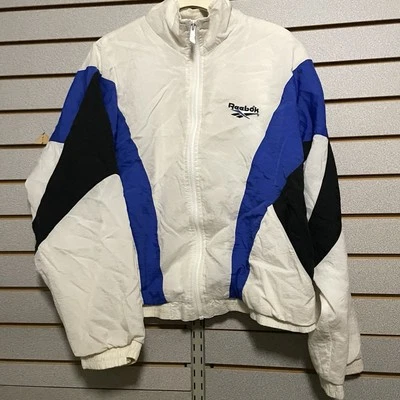 VTG Reebok Windbreaker Coat Jacket L Black Blue White - Image 1 of 4