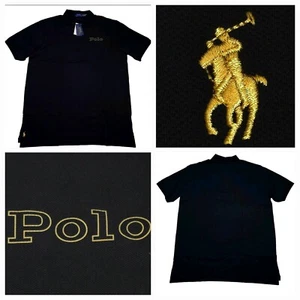 Polo Ralph Lauren uomo grande nera maglia polo oro pony vestibilità classica nuova con etichetta - Foto 1 di 9