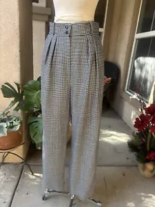 Vintage Ungaro Wool Pleated Trouser Pants Houndstooth Black & White 29” Waist - Picture 1 of 7