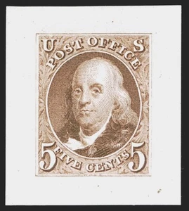 MOMEN: US #3P2 SMALL DIE PROOF ON WOVE REMOVED FROM ROOSEVELT LOT #94290-60* - Picture 1 of 1