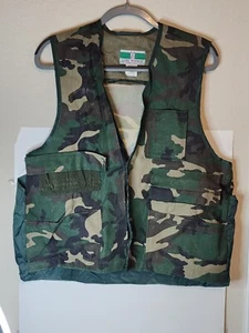 Game Winner Hunting Vest Vintage Mens Med Green Camo Shooting Bird Bag Cargo - Picture 1 of 10