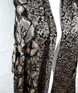 Womens Bally Silk Floral Black Tan 24 x 64 Rectangle Scarf Sheer - Picture 1 of 10