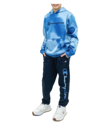 Conjunto de conjunto de sudadera con capucha y leggings Champion de peso pesado con logotipo para niños/niñas Foto 1 de 4