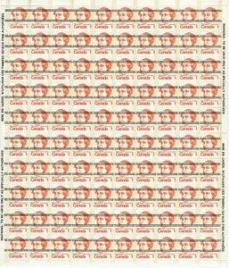 Canada SHEET - PRECANCELLED - #586xx - Sir John A. MacDonald (1973) 1¢, DF - Picture 1 of 1