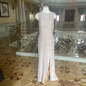 Lauren Ralph Lauren Evening Gown 12 Lace Open Back Front Slit Beige Wedding NEW - Picture 1 of 11