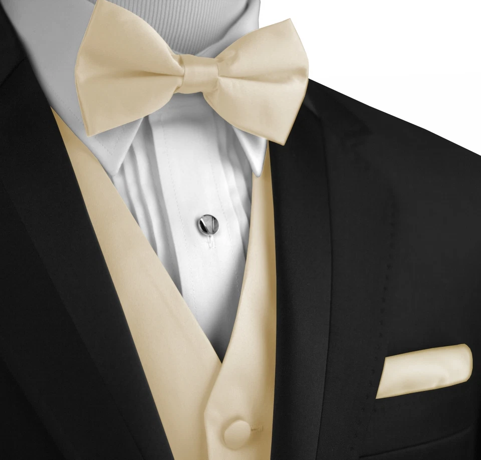 Men's Solid Satin Tuxedo Vest, Bow-Tie and Hankie. Formal, Dress, Wedding, Prom - Image 1 of 2