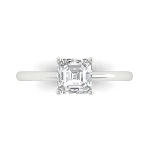 Anillo de promesa solitario de diamantes con circonitas talla Asscher VVS1 1 quilate, oro blanco de 14 quilates - Imagen 1 de 11