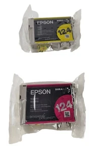 2 Genuine Epson 124 T1244 Yellow And T1243 Magenta Printer 🖨️ Cartridges NOS - Picture 1 of 2