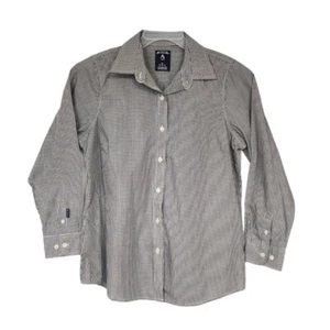 Antigua Womens Check Shirt XL Black White Long Sleeve Button Front Fitted Top - Picture 1 of 7
