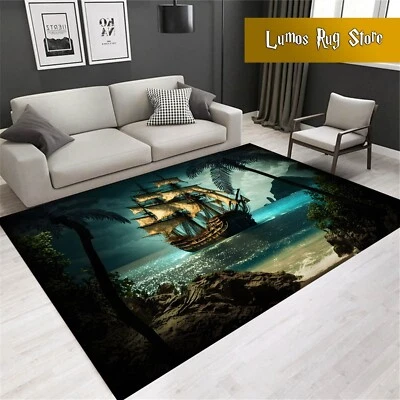 Pirate Ship Rug, Boat Rug, Vintage Pirate Ship Rug, Decorative Rug - Image 1 of 4