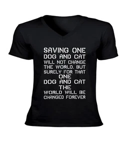 Dog and Cat Humane Animal Rescue "Please Adopt" Men Womens Unisex V-Neck T-Shirt - Picture 1 of 5