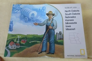 Mapa geográfico Nat de 2 caras de marzo de 1974 primer plano EE. UU. -- ND, SD, NE, KS, MN, IA y MO - Imagen 1 de 5
