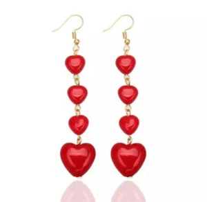 Fashion Long 18k Gold Tassel Red Lovely Heart Drop Love Earrings For Girls Women - Picture 1 of 9