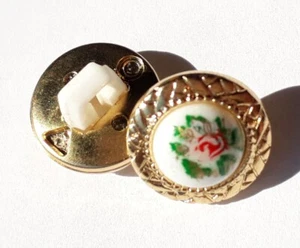 10 Stück Tracht Blusen Shabby Rosen Schmuckknöpfe Gold Weiss кнопки gombok 13mm - Picture 1 of 4