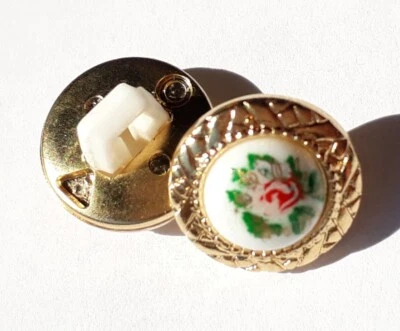 10 Stück Tracht Blusen Shabby Rosen Schmuckknöpfe Gold Weiss кнопки gombok 13mm - Bild 1 von 4
