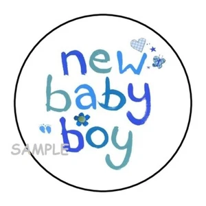 30 NEW BABY BOY SHOWER Stickers Favors Labels round 1.5" ENVELOPE SEALS - Picture 1 of 1
