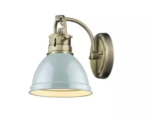 Golden Lighting 3602-BA1 AB-SF Duncan 1-Light Aged Brass Sconce w/Seafoam Shade - Picture 1 of 8
