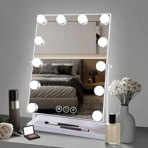 Hollywood Tischspiegel Schminkspiegel Beleuchtung Drei Farben Dimmbar mit 12 LED - Bild 1 von 9