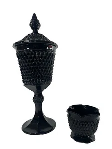 Vintage Tiara Indiana Glass Diamond Black Tall Bowl Candy Dish w/Lid & Candle - Picture 1 of 18