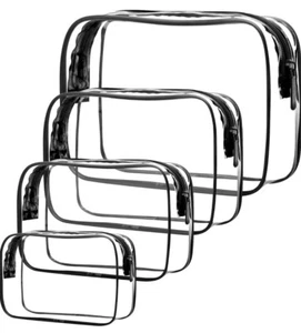 Clear Makeup Bags Set 4 PVC Zip Toiletry Carry Pouch, Travel Toiletries Bag - Picture 1 of 7